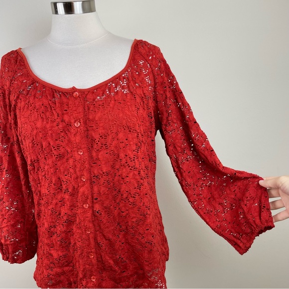 Fenn Wright Manson Red Lace Long Sleeve Blouse Top New Women Size 1X - Picture 5 of 8